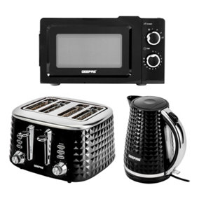 Geepas 1.7L Textured Cordless Kettle, Toaster and Oven Set 4 Slice Toaster and 20L Microwave Oven
