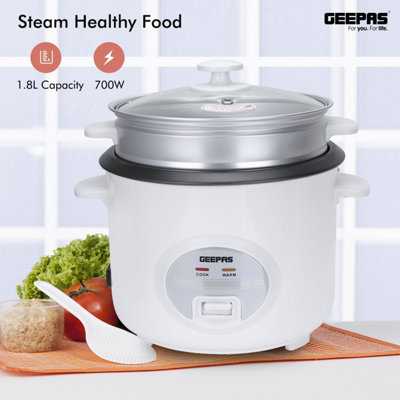 Geepas 1.8L Rice Cooker & Steamer with Keep Warm Function, 700W Automatic  Cooking, Non-Stick Inner Pot, Easy Cleaning