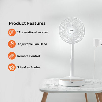 GEEPAS 10 Inch DC Folding Fan Portable Folding Desk Fan with Remote Control  12 Speed, 8 Hour Timer