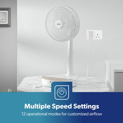 GEEPAS 10 Inch DC Folding Fan Portable Folding Desk Fan with Remote Control  12 Speed, 8 Hour Timer