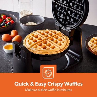 Geepas 1000W Rotating Belgian Waffle Maker Rotary Waffle Iron Machine with Non Stick Plates Auto Temperature Control
