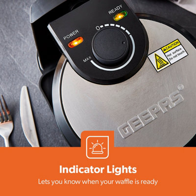 Geepas 1000W Rotating Belgian Waffle Maker Rotary Waffle Iron Machine with Non Stick Plates Auto Temperature Control