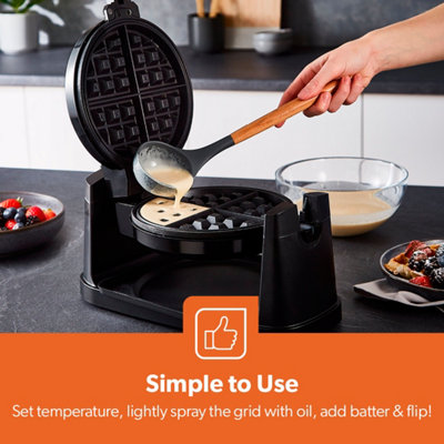 Geepas 1000W Rotating Belgian Waffle Maker Rotary Waffle Iron Machine with Non Stick Plates Auto Temperature Control