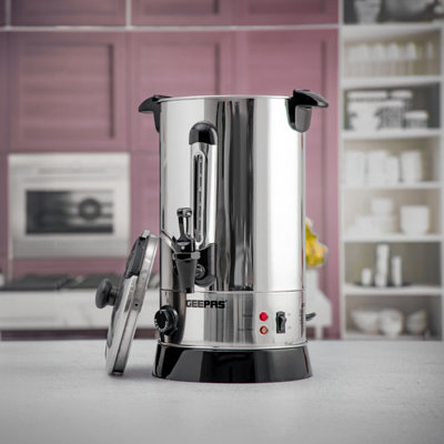 Geepas 10L Electric Catering Urn 1650W Instant Hot Water Boiler Dispenser Tea Urn Kettle Home Brewing