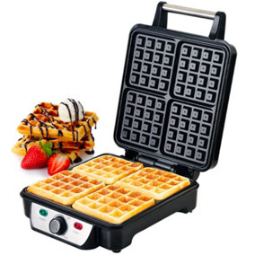 Geepas 1100W Waffle Maker 4 Slice Non-Stick Electric Belgian Waffle Machine Adjustable Temperature Control Deep Cooking Plates