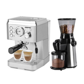 Geepas 1140W Espresso & Cappuccino Coffee Machine & Conical Burr Coffee Grinder Combo Set