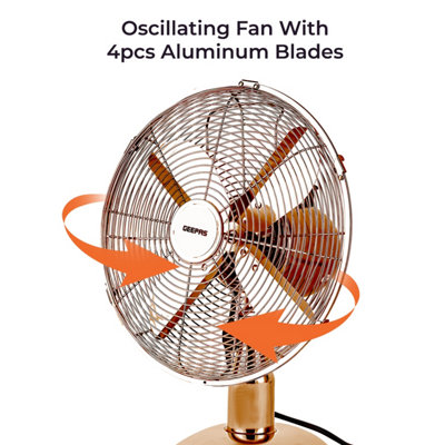 Geepas 12" Metal Desk Fan Electric Fan with 3-Speeds, 4 Aluminium Blades, Oscillating Metal Table Fan