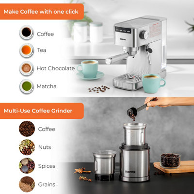 GEEPAS 1450W Espresso Cappuccino Coffee Machine 200W Coffee