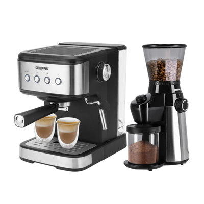 View of Geepas 1450W Espresso & Cappuccino Coffee Machine & Conical Burr Coffee ...