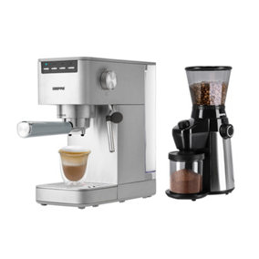 Geepas 1450W Espresso & Cappuccino Coffee Machine & Conical Burr Coffee Grinder Combo Set