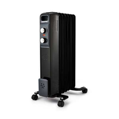 Geepas 1500W Oil-Filled Radiator Heater - 7 Fins, Adjustable Thermostat, Overheat Protection, Portable with Wheels