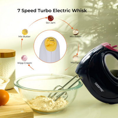 Geepas 150W Hand Mixer, Electric Handheld Food Collection Hand Mixer for Baking - 7 Speed Function with Turbo Function