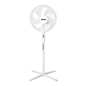 GEEPAS 16 inch 5 blade Pedestal Fan 45W Powerful Free Standing Oscillating Cooling Fan Height and Tilt Adjustable , White