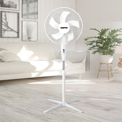 GEEPAS 16 inch 5 blade Pedestal Fan 45W Powerful Free Standing Oscillating Cooling Fan Height and Tilt Adjustable , White