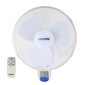 Geepas 16 Inch Wall Mountable Fan with Remote Oscillating Cooling Fan, 3 Speeds