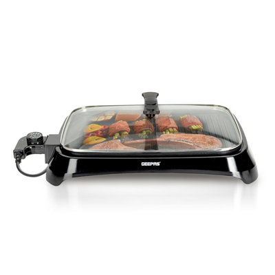 Geepas 1600W Electric Barbecue Grill 2-in-1 Grill with Hot Plate BBQ Smokeless
