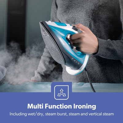Geepas 1800W Steam Iron Dry & Wet Steam Iron, Variable Temperature Control, Non-Stick Soleplate, 120ml Tank, Blue