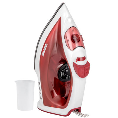 Geepas 1800W Steam Iron Dry & Wet Steam Iron, Variable Temperature Control, Non-Stick Soleplate, 120ml Tank, Red