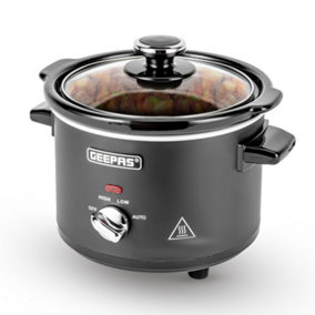 Geepas 2.5 Litre Slow Cooker 3 Temperature Settings, Removable Easy-Clean Ceramic Bowl Tempered Glass Lid & Cool Touch Handles