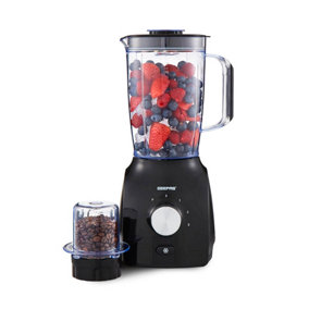 Geepas 2-in-1 Black Electric Food Blender 1.8L Jug Smoothie Maker, 0.3L Coffee Grinder