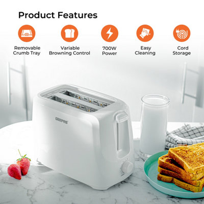 Geepas 2 Slice Bread Toaster & 1.7L Illuminating Electric Glass Kettle Set, White
