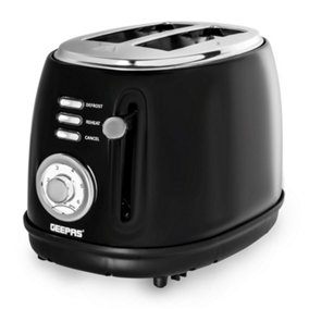 Geepas 2 Slice Bread Toaster with Removable Crumb Tray Defrost Reheat & Cancel Function, Black