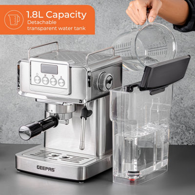 Geepas 20 Bar Espresso Coffee Machine Steam Milk Frother 1.8L Detachable Tank