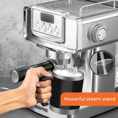 Geepas 20 Bar Espresso Coffee Machine Steam Milk Frother 1.8L Detachable Tank