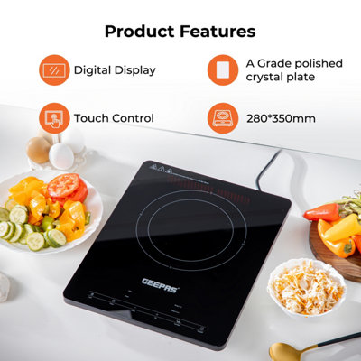 Geepas 2000W Digital Induction Cooker Single Ultra-thin Induction Hob w/LED Touch Display & Timer