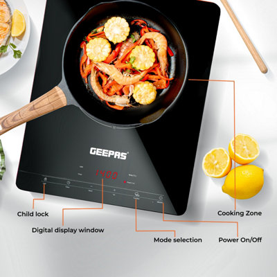 Geepas 2000W Digital Induction Cooker Single Ultra-thin Induction Hob w/LED Touch Display & Timer