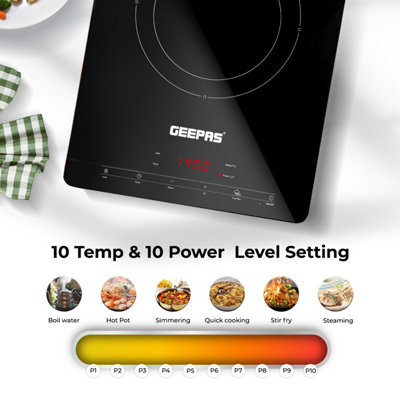 Geepas 2000W Digital Induction Cooker Single Ultra-thin Induction Hob w/LED Touch Display & Timer