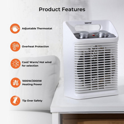 Geepas 2000W Fan Heater With Adjustable Thermostat