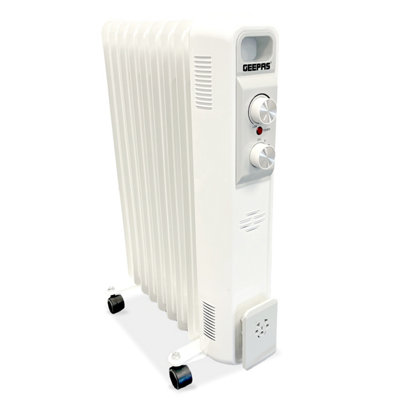 Geepas 2000W Oil Filled Radiator Electric Heater 9 Fin, White