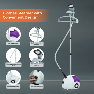 Geepas 2000W Upright Garment Steamer, Fabric Clothes Steamer Removes Creases & Wrinkles, Vertical Steamer for garment, 1.8L Water