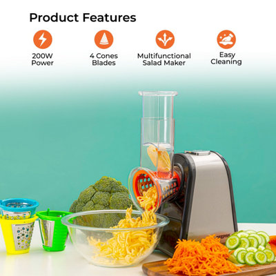 FOHERE Electric Grater, 200W Electric Vegetable Slicer, Salad Maker Multi  Grater with 4 Cones, Stainless Steel 