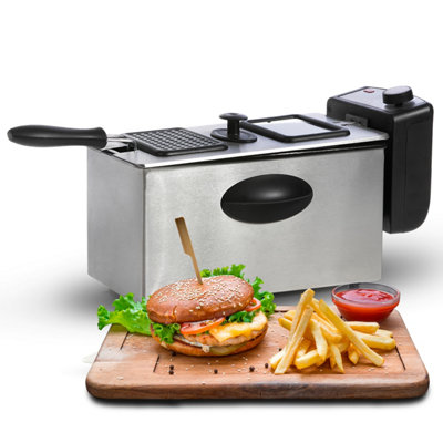 Geepas 2100W Deep Fat Fryer 3L - Food Grade Stainless Steel with Viewing Window and Safety Cut Out, Silver