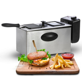 Geepas 2100W Deep Fat Fryer 3L - Food Grade Stainless Steel with Viewing Window and Safety Cut Out, Silver
