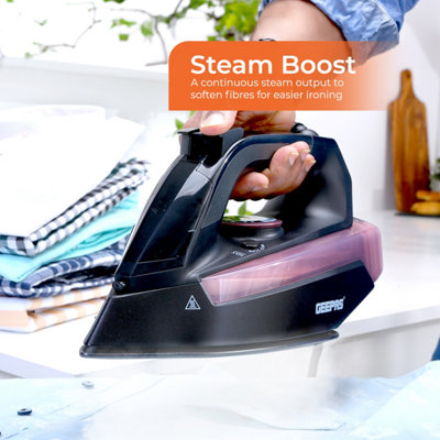 GEEPAS 2200W Steam Iron for Crisp Ironed Clothes Ceramic Non-Stick Coating Plate, Black