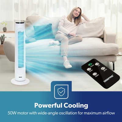 Geepas 29 Inch Tower Fan with Remote Control Oscillating Cooling Fan, 3 Speed with 7.5 Hour Timer