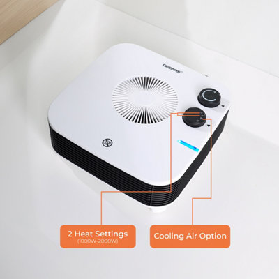 Geepas 2kW Flat Fan Heater with Adjustable Thermostat Cool/Warm/Hot