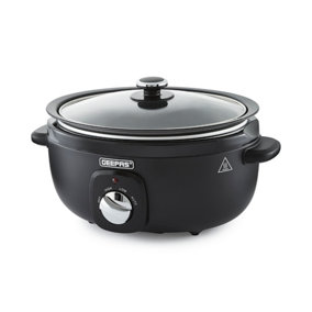 Geepas 3.5 Litre Slow Cooker 3 Temperature Settings, Removable Easy-Clean Aluminum Bowl Tempered Glass Lid & Cool Touch Handle