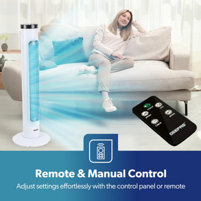 Geepas 32 Inch Tower Fan with Remote Control Oscillating Cooling Fan, 3 Speed with 7.5 Hour Timer