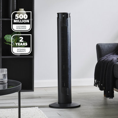 GEEPAS 37-inch  Oscillating Tower Fan with 3 Speeds Digital Display Touch Panel 4 Modes with remote control, Black