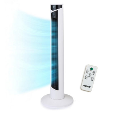 GEEPAS 37" Oscillating Tower Fan Digital Display Touch Panel 4 Modes with remote, White