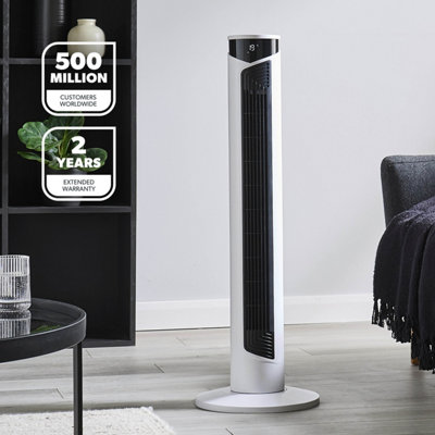 GEEPAS 37" Oscillating Tower Fan Digital Display Touch Panel 4 Modes with remote, White