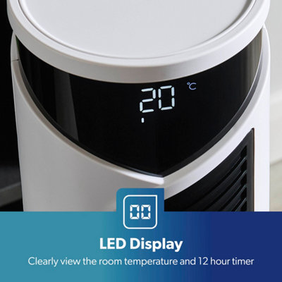GEEPAS 37" Oscillating Tower Fan Digital Display Touch Panel 4 Modes with remote, White