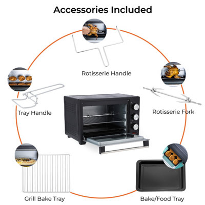 Geepas 38L Mini Oven and Grill, 1600W Electric Mini Oven with Rotisserie