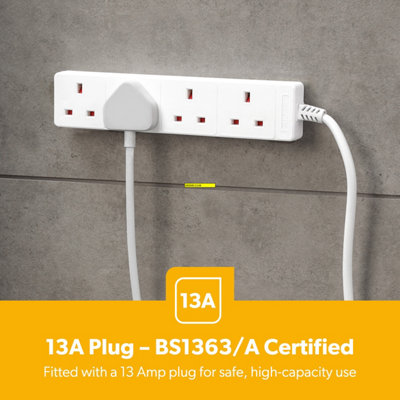 GEEPAS 4 Gang Extension Lead, 2M Cable 4-Way Plug Extension Cable