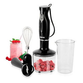 Geepas 4-in-1 Hand Stick Blender Electric Whisk and Chopper Bowl, Black