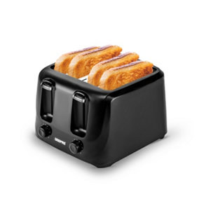 Geepas 4 Slice 1400W Bread Toaster with 6 Level Browning Control Removable Crumb Tray, Cancel Function, Cord Storage - Black